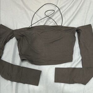 SHEIN Brown Backless Crop Top with Cut Out Design